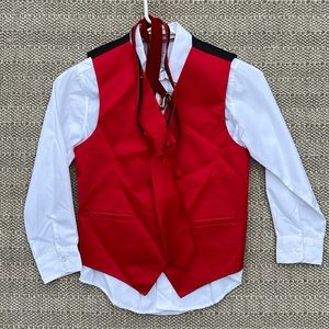 Boys formal shirt, vest, tie, and suspenders